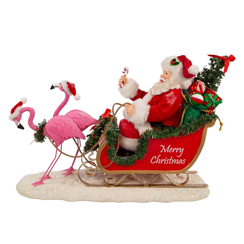 Kurt Adler 10-Inch Fabriche Flamingos Pulling Santa Sleigh